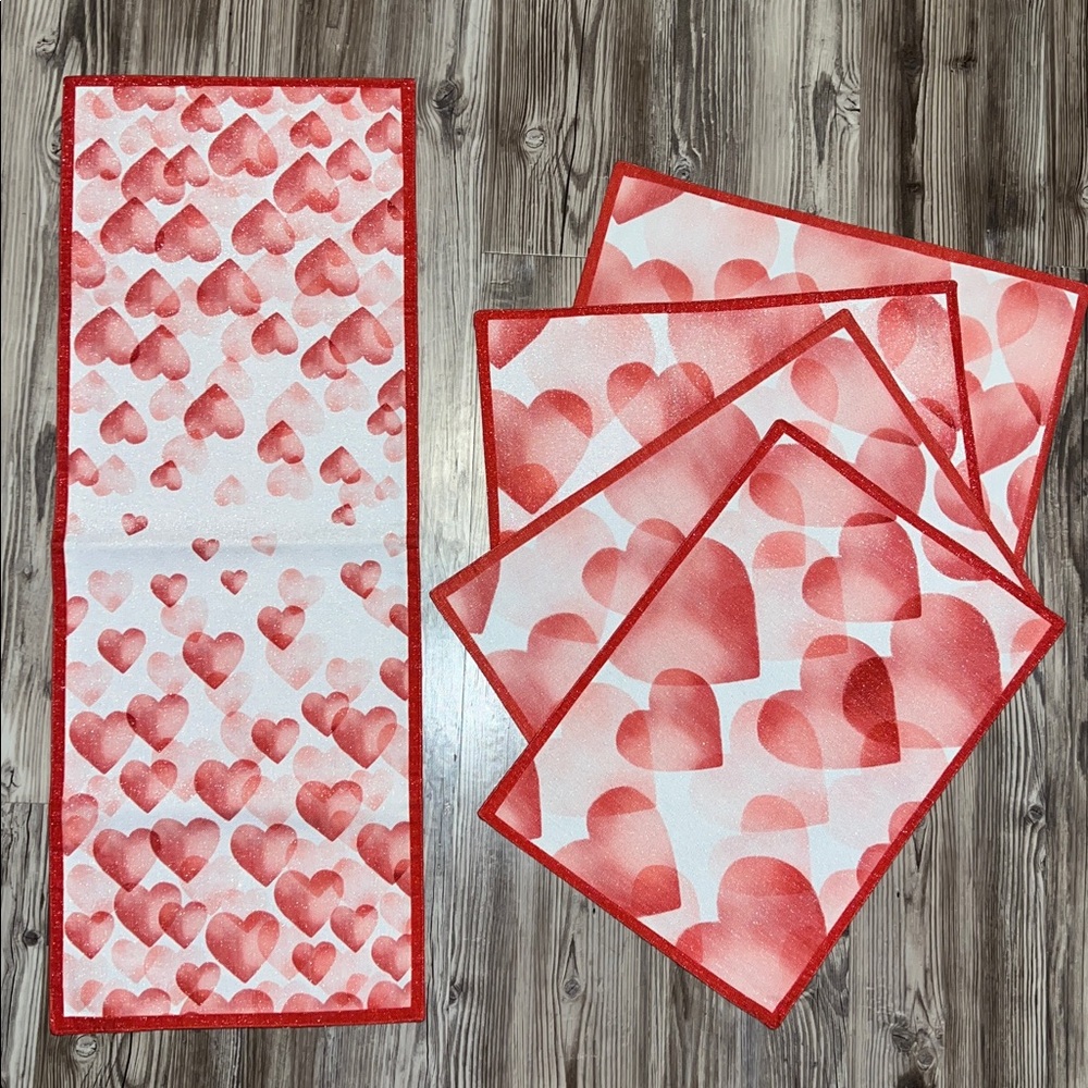 Valentine’s Day Placemats and Table Runner Matching Set Valentines Decorations